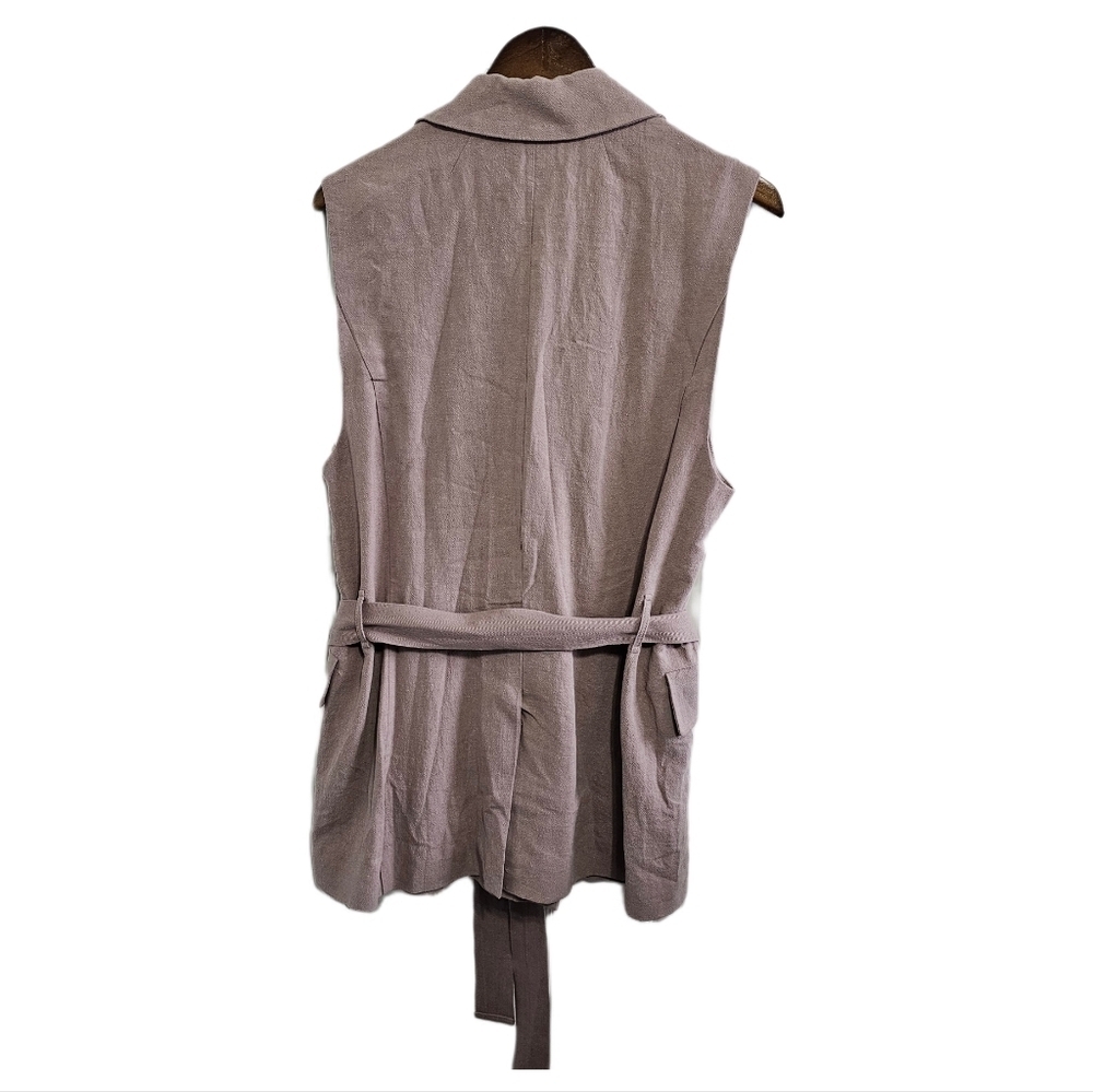 Free People vest linen mauve long button belted size medium - Picture 6 of 9